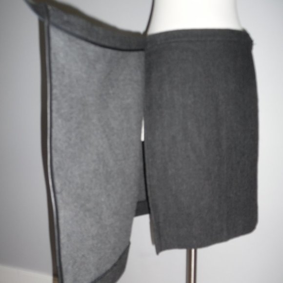 Ralph Laurent Blue Label Gray Wrap Chevron Wool Real Leather Trim Skirt 4 - Picture 6 of 13